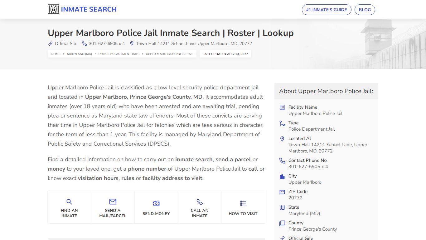 Upper Marlboro Police Jail Inmate Search | Roster | Lookup