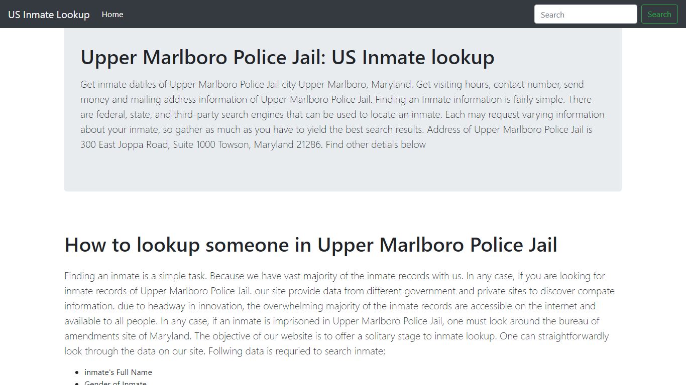 Upper Marlboro Police Jail: US Inmate lookup